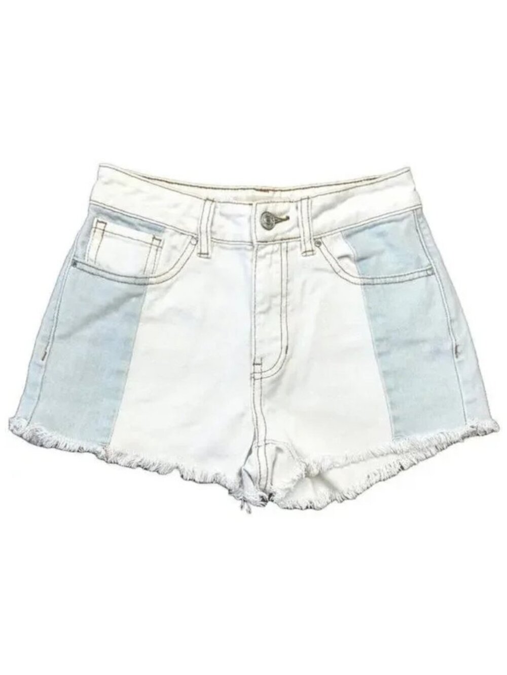 PacSun Two Tone Denim Mom Shorts 23 (00 XS) High Rise Frayed Y2K Festival NWOT